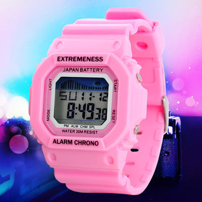 Pink Multifunction Digital Watch For Kids , 12H / 24H Formats