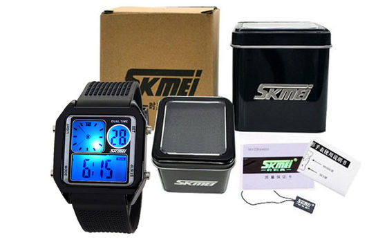 EL Backlight PU Band LCD Analog Watch, Alarm Wrist Watches Digital