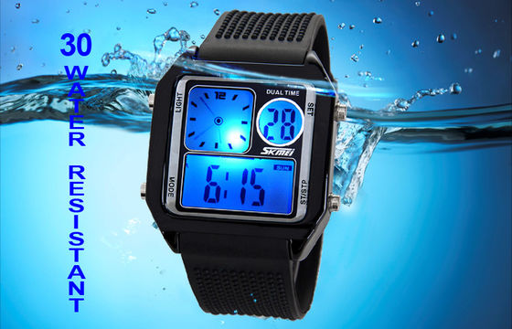EL Backlight PU Band LCD Analog Watch, Alarm Wrist Watches Digital