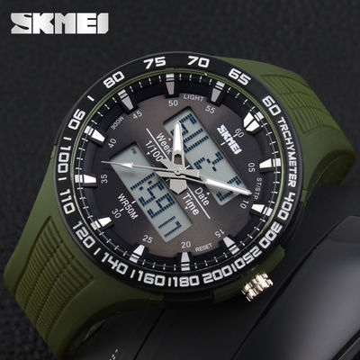 Army Green Large Dial Analog Digital Wrist Watch With  Double Japan Movts