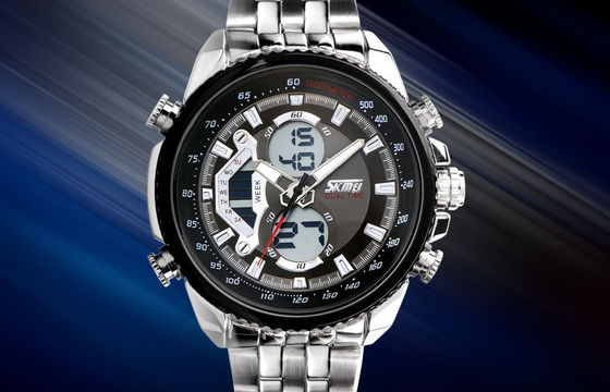 Mens Bisnis 12/24 jam Logam Strap Tonton LCD Display Dengan Chime Per Jam