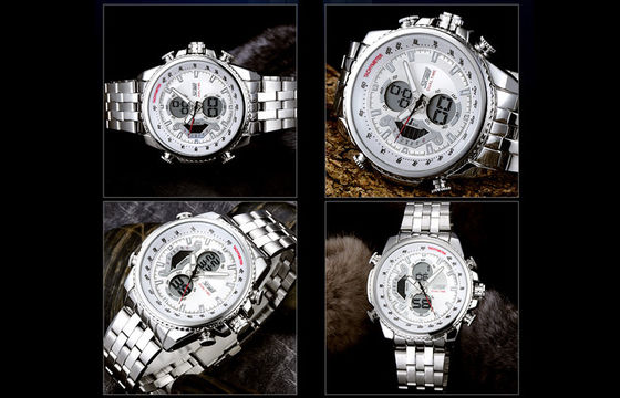 Mens Bisnis 12/24 jam Logam Strap Tonton LCD Display Dengan Chime Per Jam