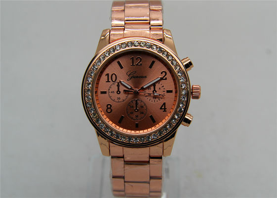 Rose emas Logam Strap Perhiasan / Analog Quartz Perhiasan 1ATM Waterproof
