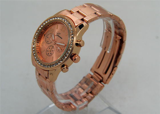 Rose emas Logam Strap Perhiasan / Analog Quartz Perhiasan 1ATM Waterproof