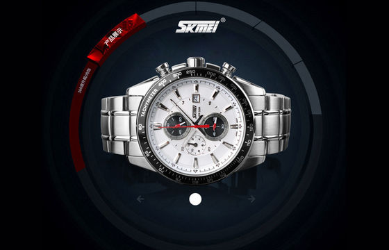 Stainless Steel Quartz Perhiasan 5 ATM Disesuaikan Kalender Jam tangan