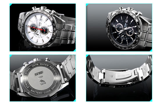 Stainless Steel Quartz Perhiasan 5 ATM Disesuaikan Kalender Jam tangan