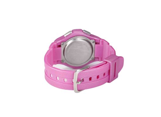 مستدير لون قرنفل pu يصمد إمرأة رياضة ساعة مع lcd إنذار هبة wristwatch