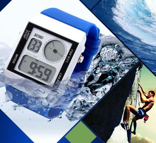 दो समय क्षेत्र खेल Mutifunction डिजिटल घड़ी प्लास्टिक 5 रंग Backlights के साथ पट्टा