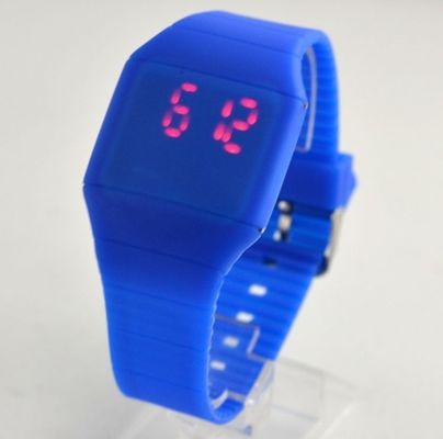 Blue / White Fashion Silicone Led Watch 100% Silicone Strap For Boys And Girls