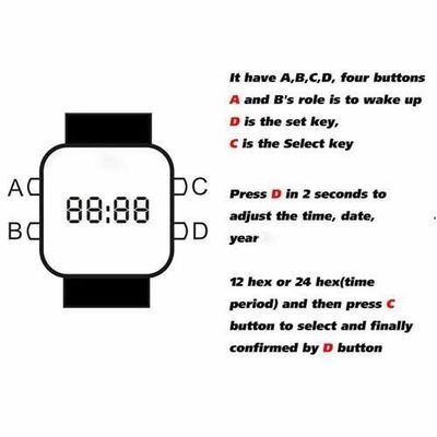 Digital LED Silicone Wristband Watch Sport Style With Mirror Surface