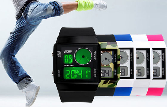 Unisex Double Time Analog Digital Watch Dual Time With 5 Colors Backlights