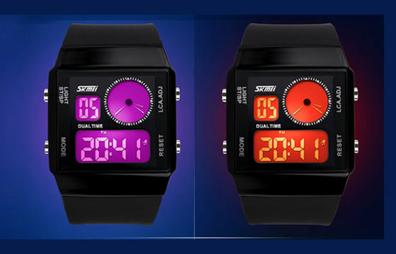 Unisex Double Time Analog Digital Watch Dual Time With 5 Colors Backlights