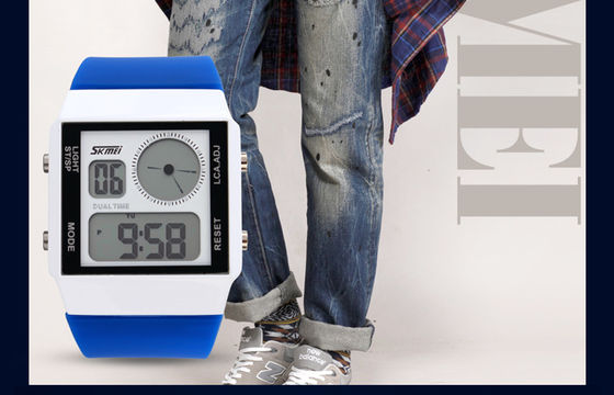 Unisex Double Time Analog Digital Watch Dual Time With 5 Colors Backlights