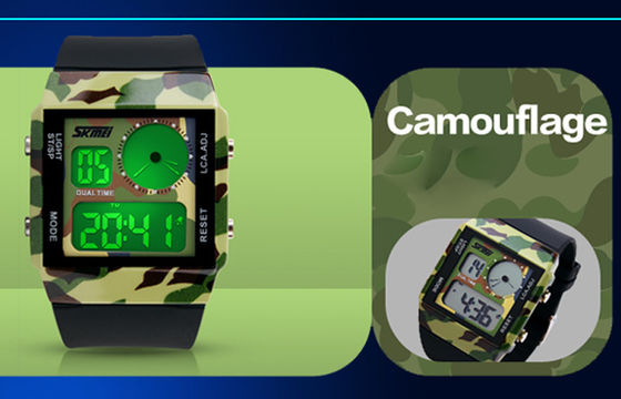 Unisex Double Time Analog Digital Watch Dual Time With 5 Colors Backlights