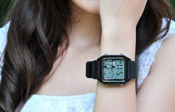 EL Backlight PU Band LCD Analogue Watch , Alarm Digital Wrist Watches