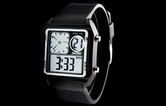 EL Backlight PU Band LCD Analogue Watch , Alarm Digital Wrist Watches