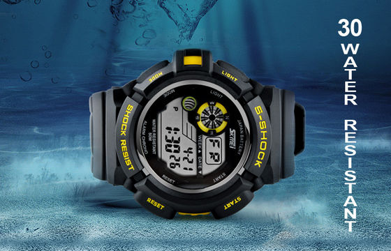 Boys Fashion Black LCD Screen Multifunction Digital Watch With EL Backlight