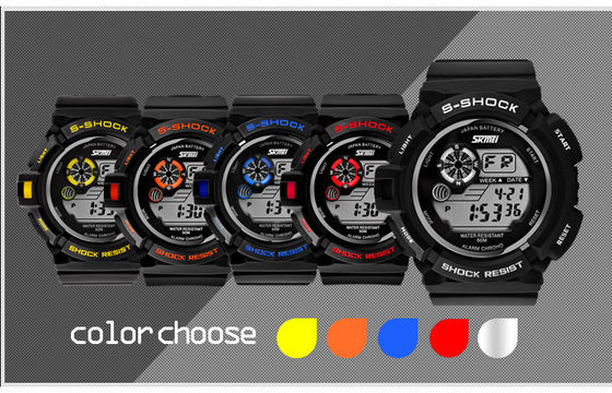 Boys Fashion Black LCD Screen Multifunction Digital Watch With EL Backlight