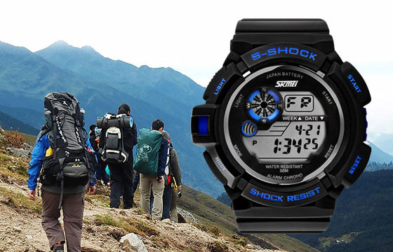 Boys Fashion Black LCD Screen Multifunction Digital Watch With EL Backlight