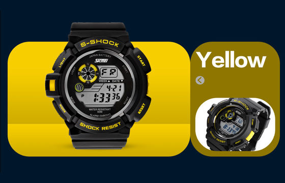 Boys Fashion Black LCD Screen Multifunction Digital Watch With EL Backlight