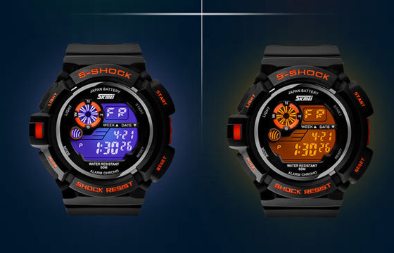 Boys Fashion Black LCD Screen Multifunction Digital Watch With EL Backlight