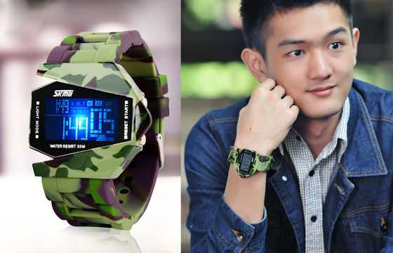 Multifunction Digital Watch Unisex EL Backlight 3 ATM Military Wristwatch