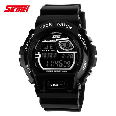 LCD Multifunction Digital Wrist Watch With PU Strap Nickel Free