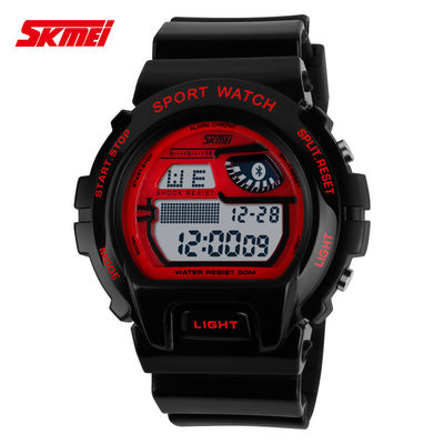 LCD Multifunction Digital Wrist Watch With PU Strap Nickel Free