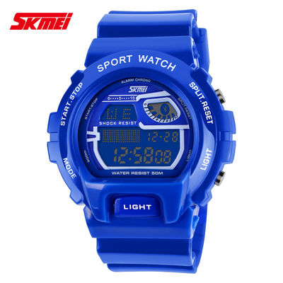 LCD Multifunction Digital Wrist Watch With PU Strap Nickel Free
