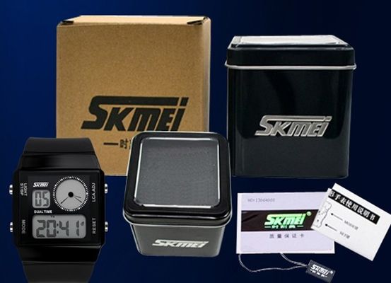 Two Time Zone Sports Mutifunction Digital Watch Plastic Strap  With 5 Colors Backlights