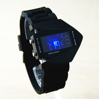 Black and White Aircraft Shaped Multifunction Digital Watch , Waterproof LED Watch