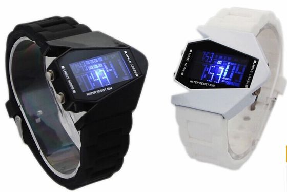 Black and White Aircraft Shaped Multifunction Digital Watch , Waterproof LED Watch